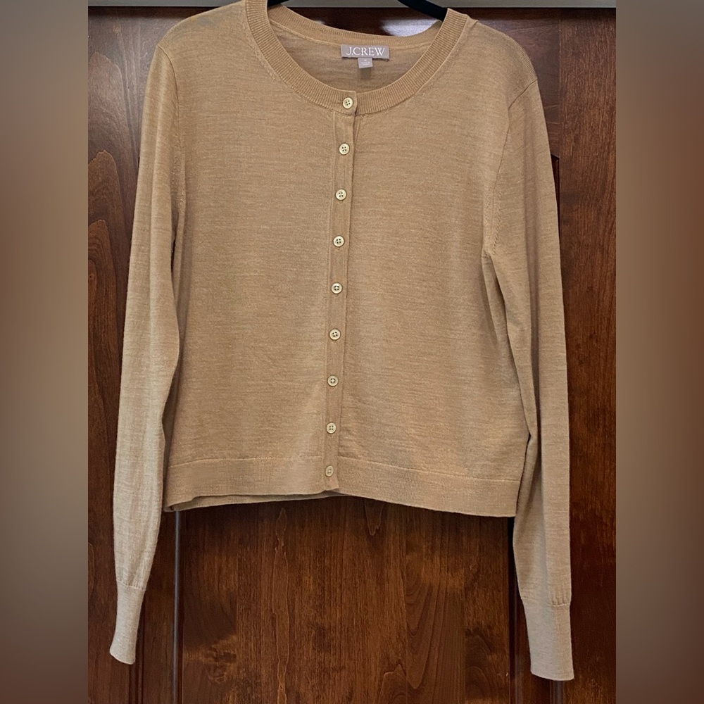 J. Crew Classic merino wool blend cardigan sweater in Camel Tan Sz M